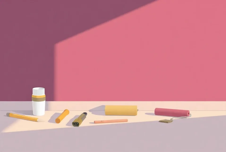 Outils de peinture disposés dans l'ordre des étapes du chantier