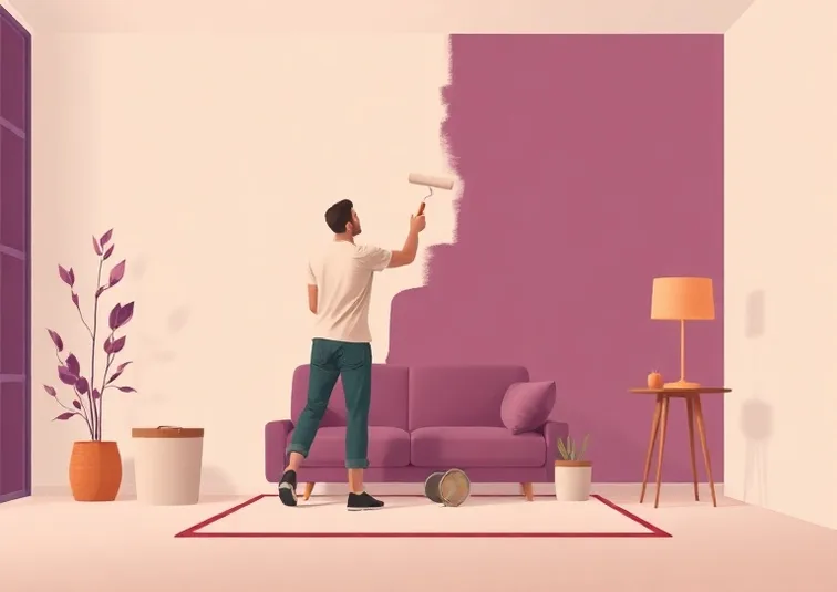 Peintre appliquant la peinture au rouleau sur un mur de salon